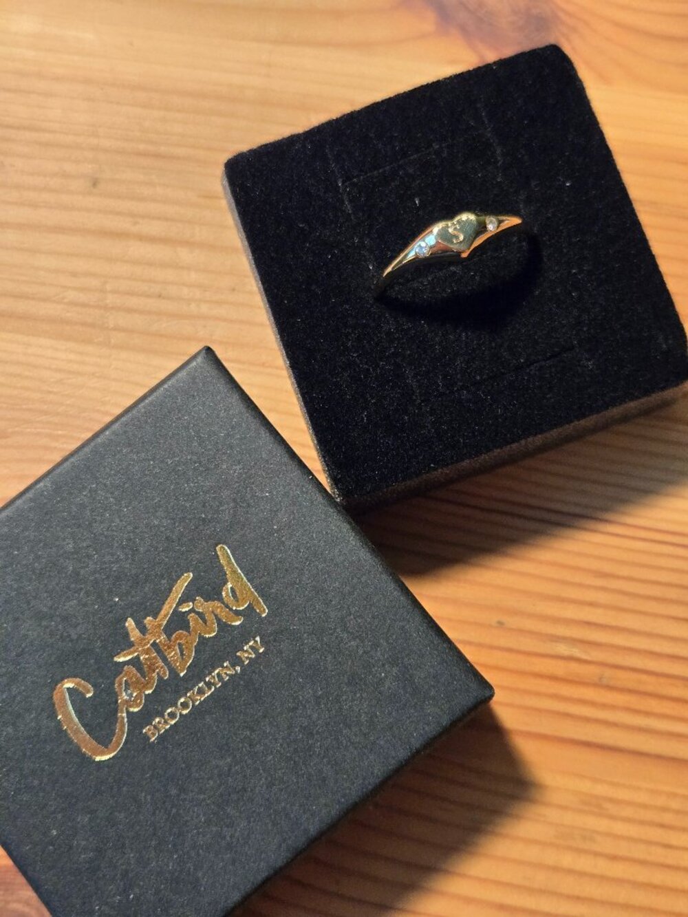 Catbird - Dollhouse Heart Diamond Signet Ring - Retired Style - 14KY